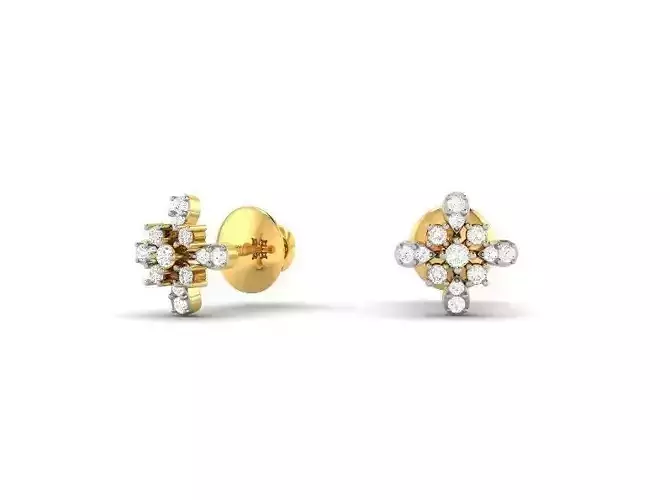 Flower Shaped Gold Ear Studs With Diamonds 72