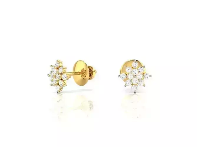 Flower Shaped Gold Ear Studs With Diamonds 75