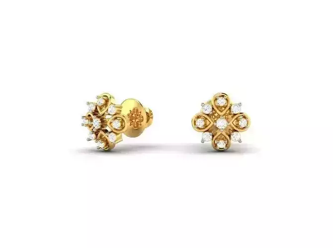 Flower Shaped Gold Ear Studs With Diamonds 76