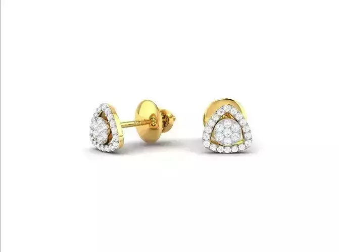 Triangle Shaped Gold Ear Studs With Diamonds 3