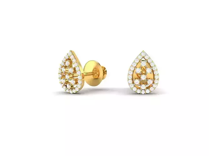 Drop Shaped Gold Ear Studs With Diamonds 16 3D print model