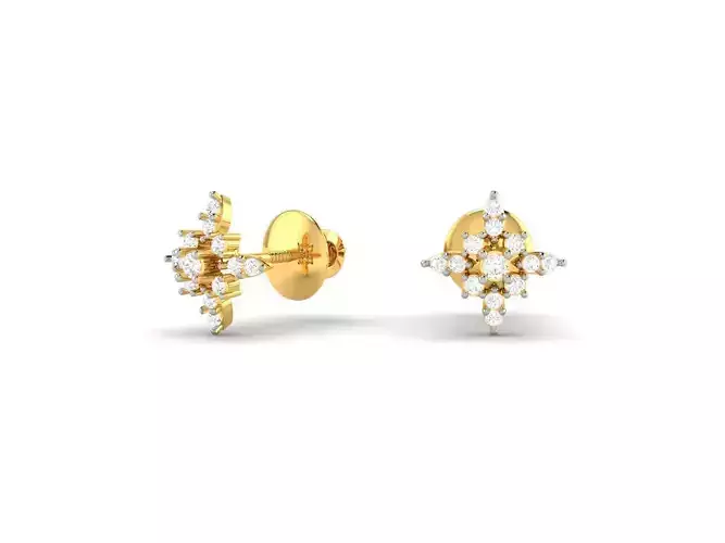 Flower Shaped Gold Ear Studs With Diamonds 78