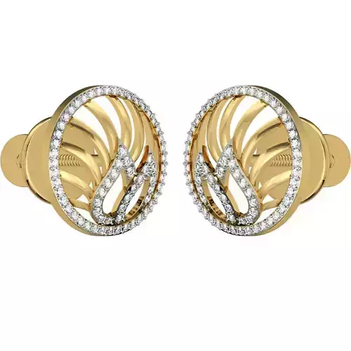 Round Shaped Gold Ear Studs With Diamonds 29