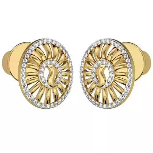 Round Shaped Gold Ear Studs With Diamonds 30