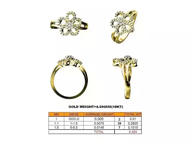 Flower Shaped Gold Ring With Diamonds 80