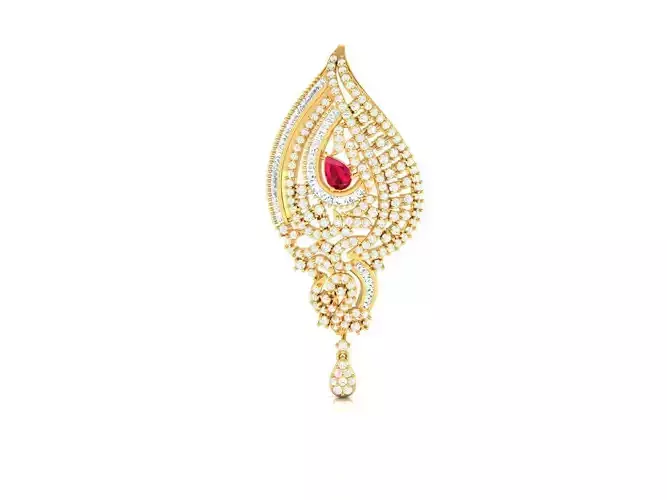 Mango Shaped Gold Pendant With Ruby 1