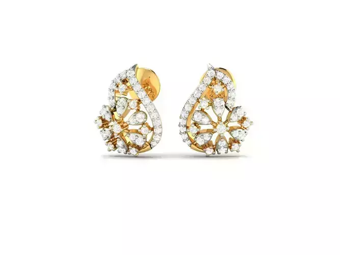 Flower Shaped Gold Earrings With Diamonds 13