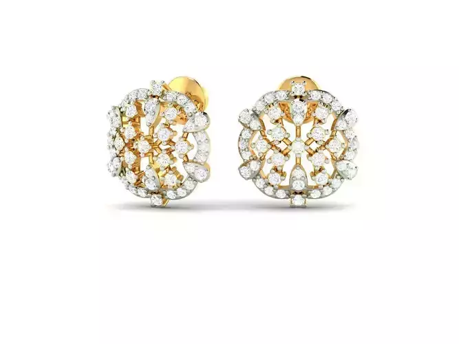 Flower Shaped Gold Ear Studs With Diamonds 81