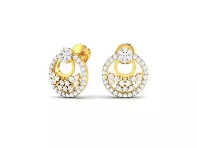Round Shaped Gold Earrings With Diamonds 10