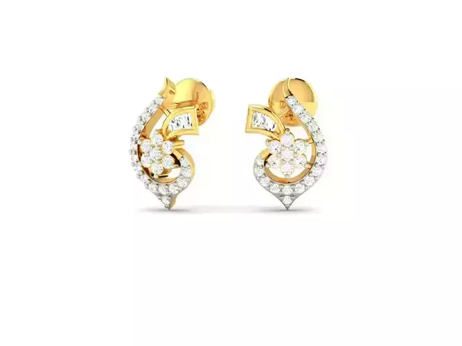 Floral Gold Earrings With Diamonds 9