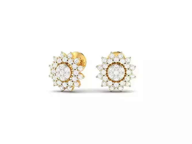 Flower Shaped Gold Ear Studs With Diamonds 82