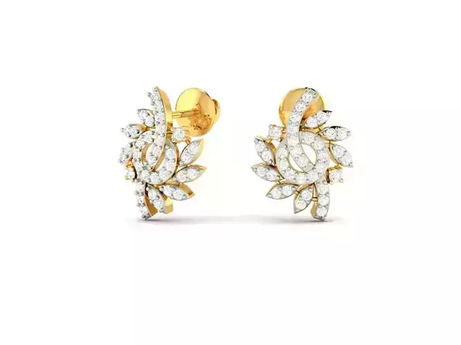 Flower Shaped Gold Earrings With Diamonds 16