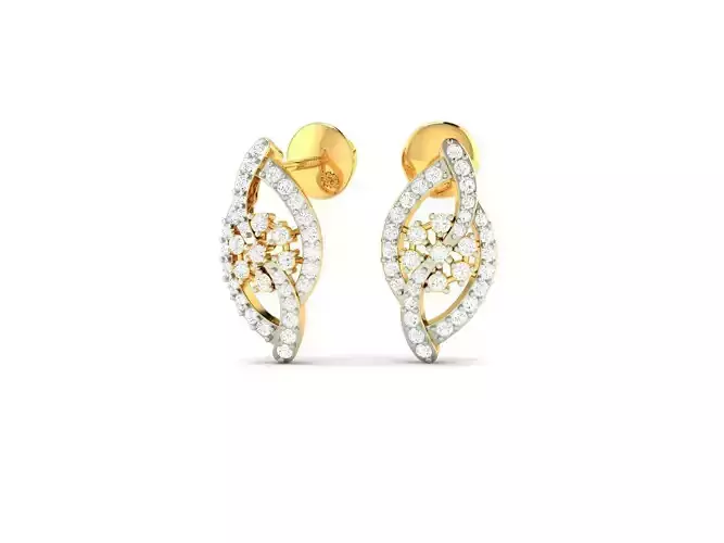 Leaf Shaped Gold Earrings With Diamonds 12