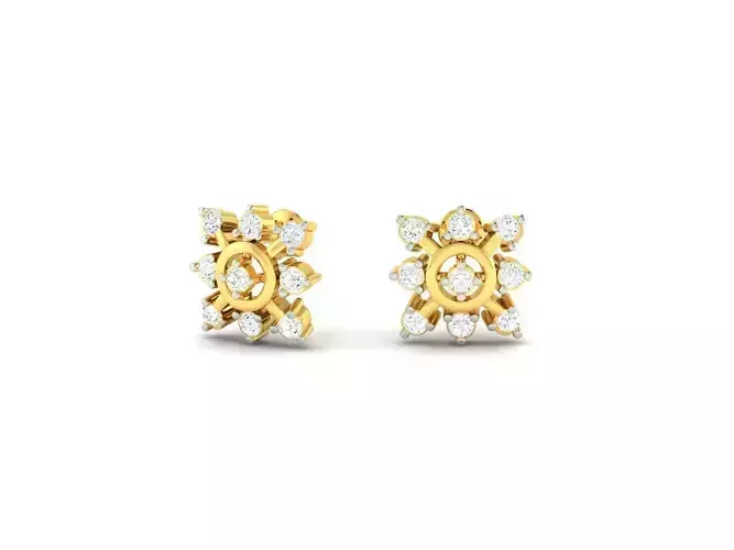 Flower Shaped Gold Ear Studs With Diamonds 84