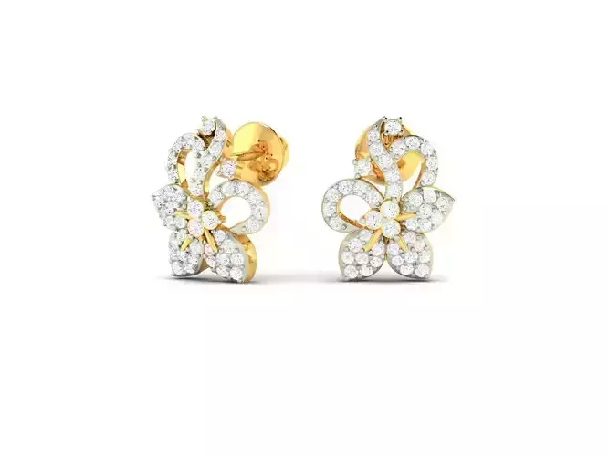 Flower Shaped Gold Earrings With Diamonds 17