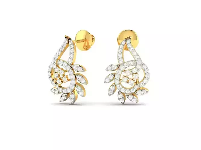 Mango Shaped Gold Earrings With Diamonds 7