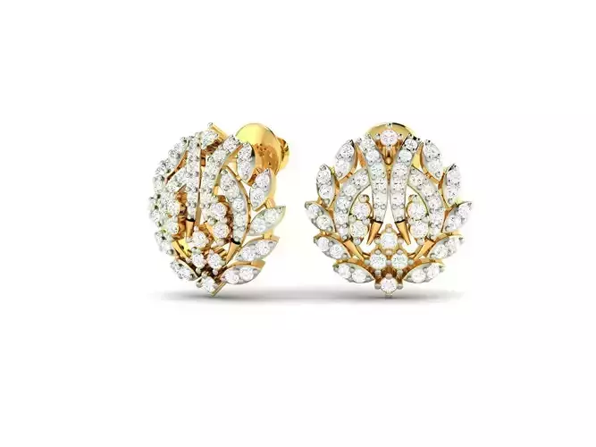 Flower Shaped Gold Earrings With Diamonds 18