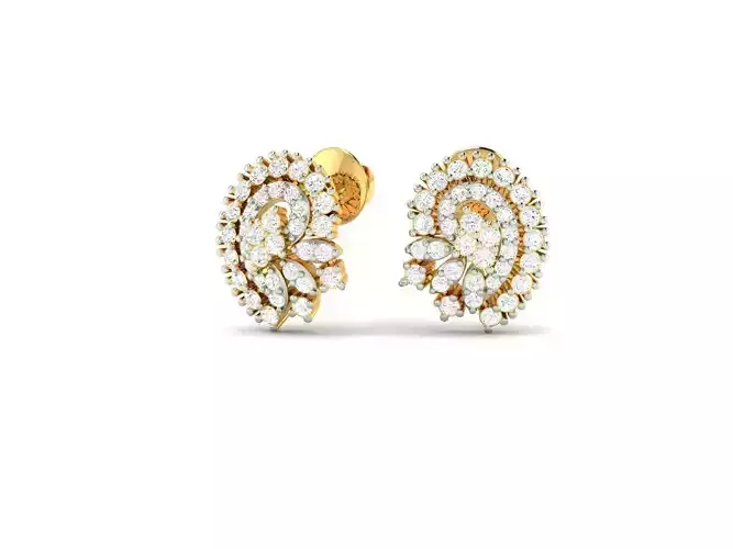 Mango Shaped Gold Ear Studs With Diamonds 12