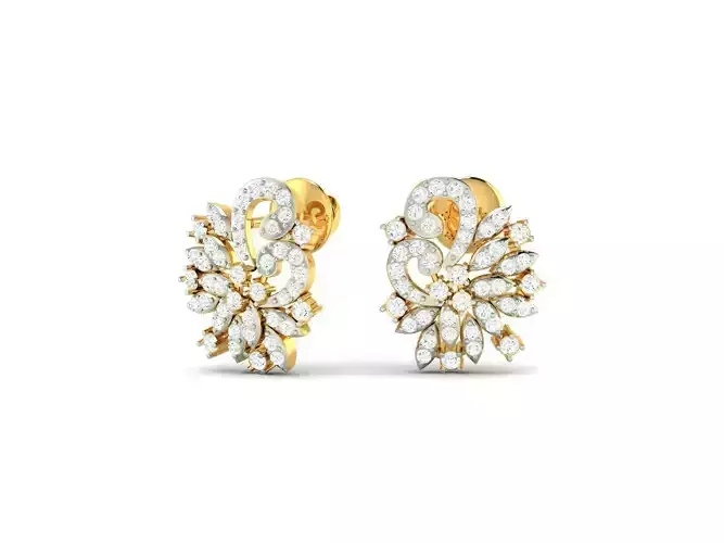 Floral Gold Earrings With Diamonds 10