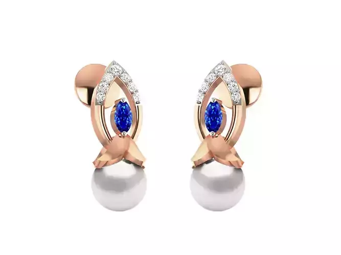Fish Shaped Rose Gold Earrings With Sapphire