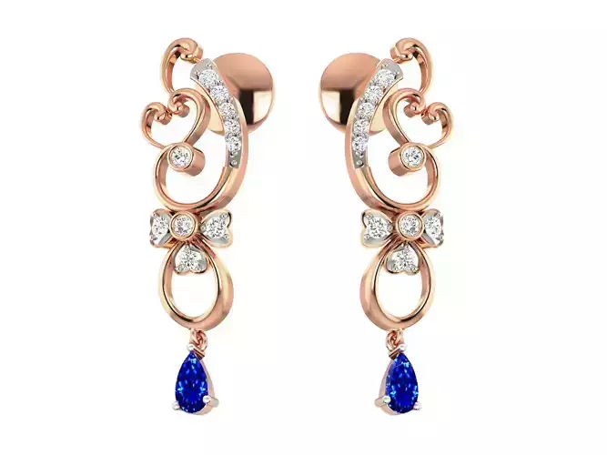 Rose Gold Drop Earrings With Sapphire 1