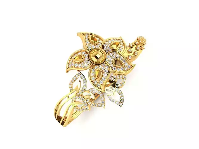 Flower Shaped Gold Ring With Diamonds 81