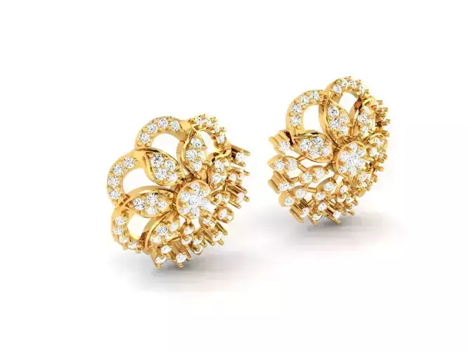 Flower Shaped Gold Earrings With Diamonds 21