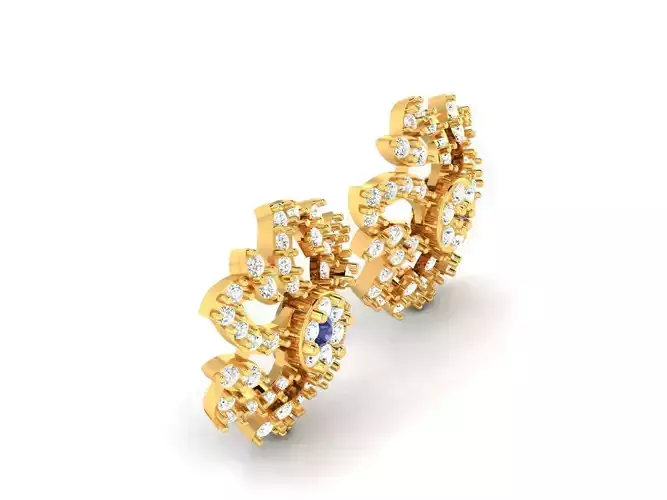 Flower Shaped Gold Earrings With Sapphire