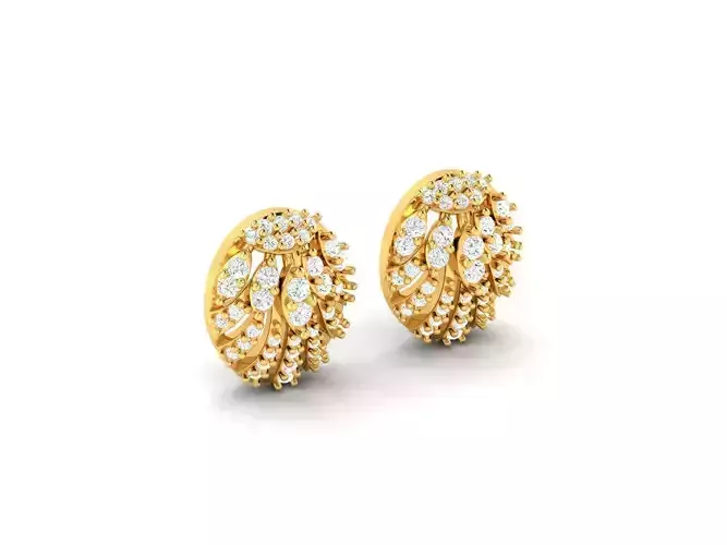 Round Gold Ear Studs With Diamonds