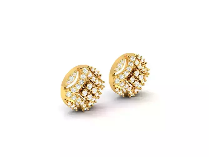 Round Gold Ear Studs With Diamonds 1