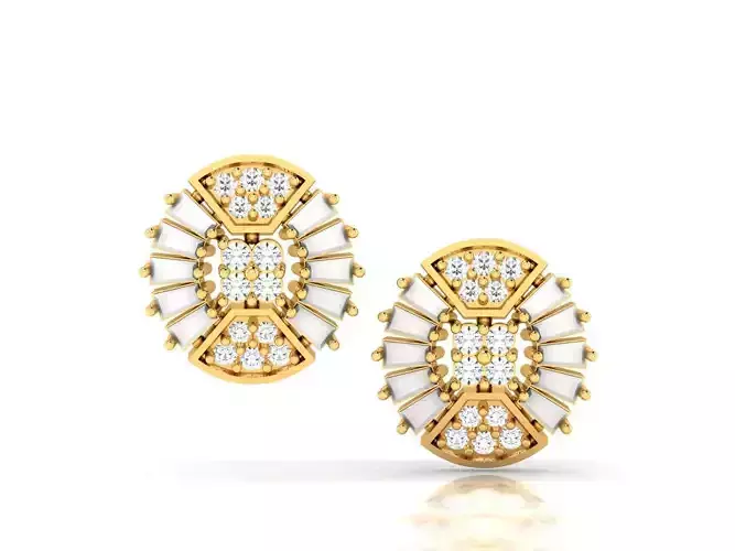 Round Gold Ear Studs With Diamonds 2