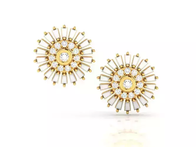 Round Gold Ear Studs With Diamonds 3