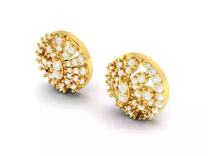 Round Shaped Gold Earrings With Diamonds 15