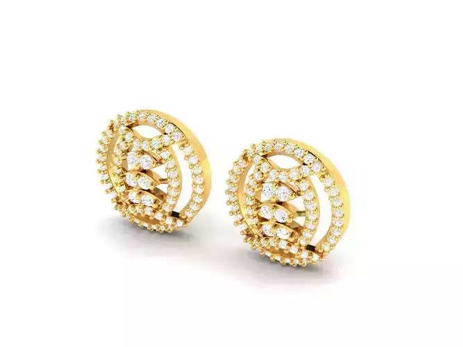 Round Shaped Gold Earrings With Diamonds 16