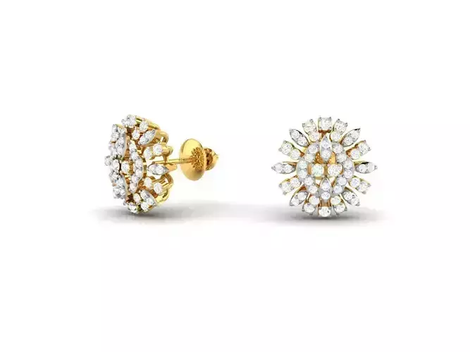 Flower Shaped Gold Ear Studs With Diamonds 85