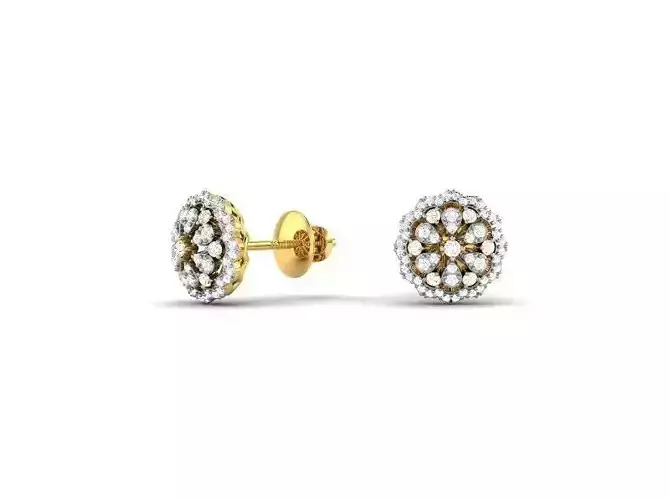 Flower Shaped Gold Ear Studs With Diamonds 87