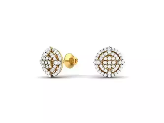 Round Shaped Gold Ear Studs With Diamonds 32
