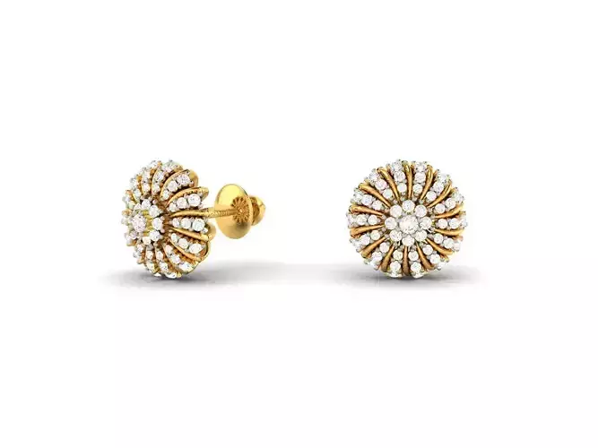 Flower Shaped Gold Ear Studs With Diamonds 89