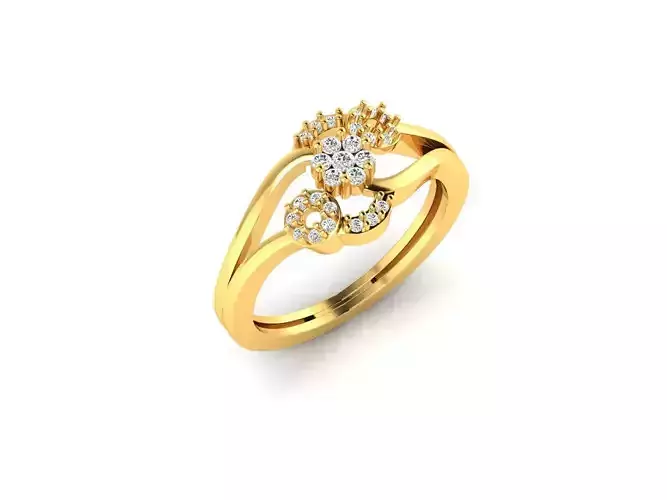 Floral Design Gold Ring With Diamonds 51 3D print model