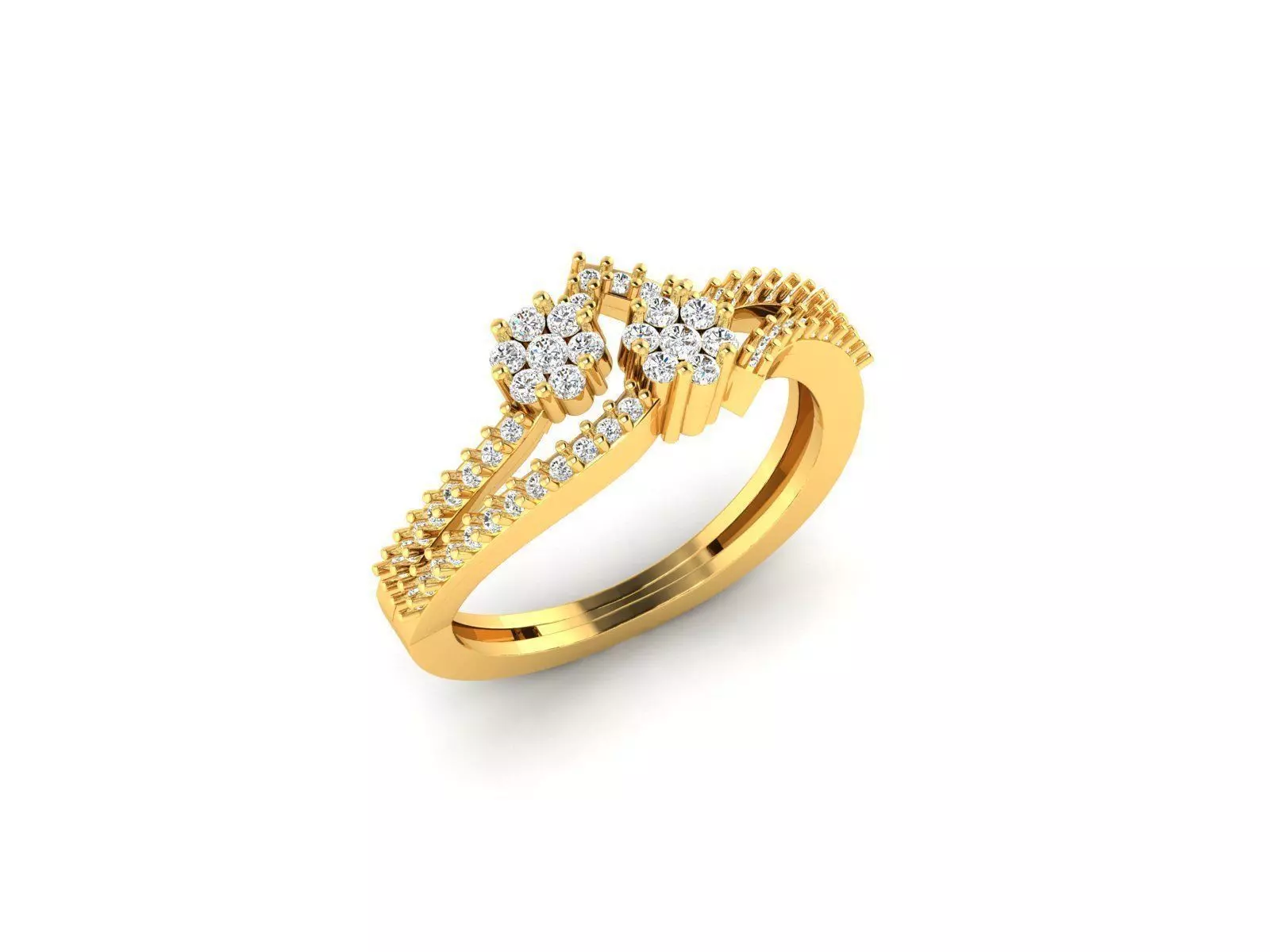 Swirl Bent Gold Ring With Diamonds 3D print model