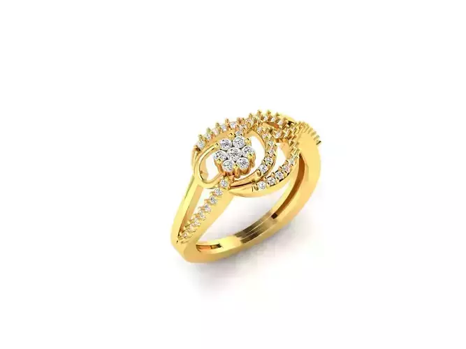 Leaf Shaped Gold Ring With Diamonds 14