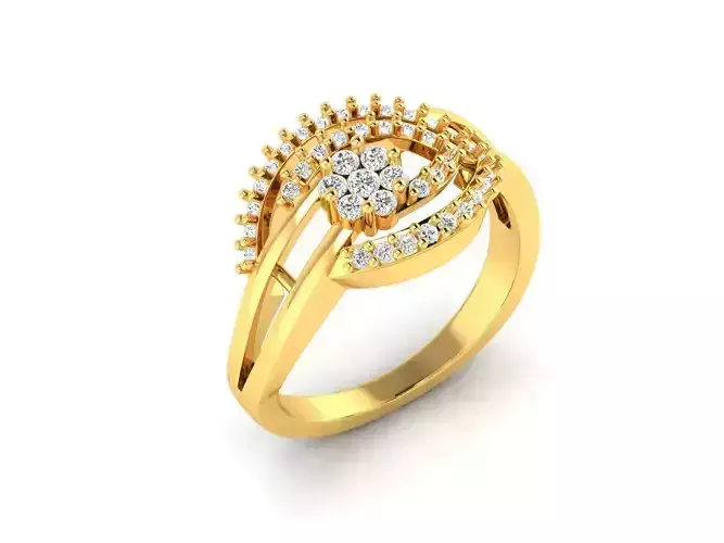 Leaf Shaped Gold Ring With Diamonds 16