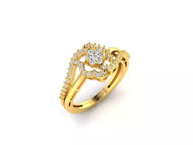 Flower Shaped Gold Ring With Diamonds 84