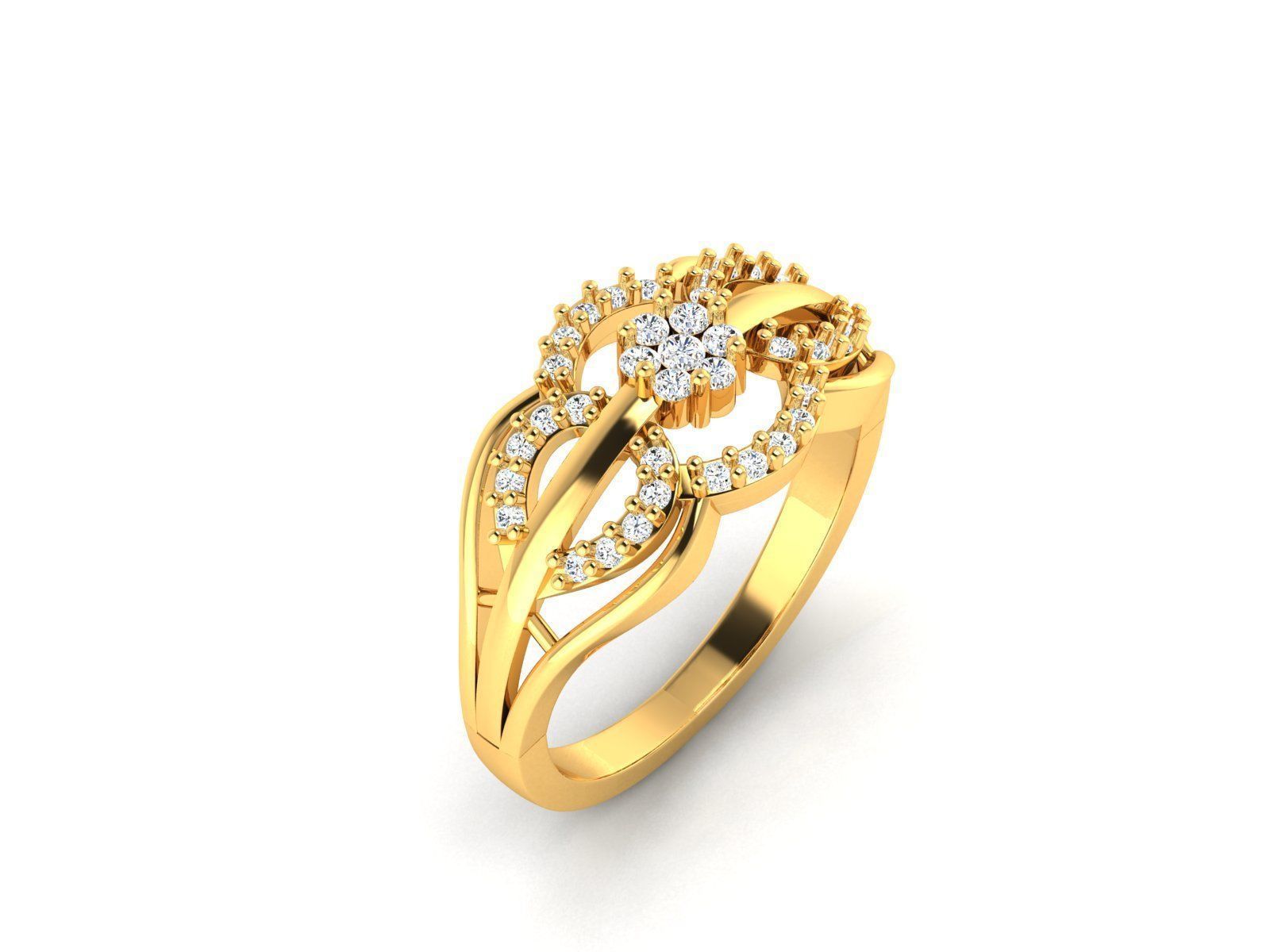 Swirl Gold Ring With Diamonds 57 3D print model_4