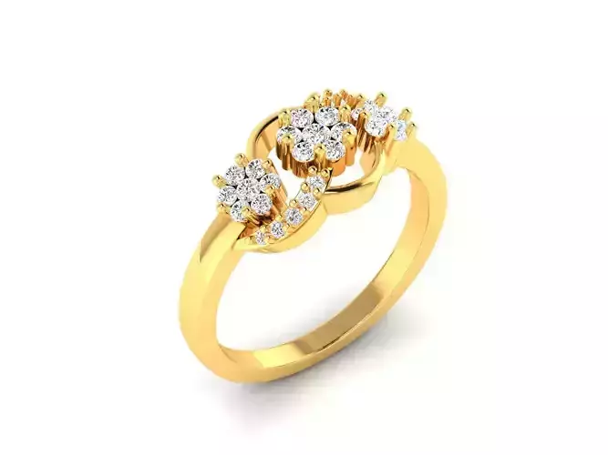 Flower Design Gold Ring With Diamonds 1