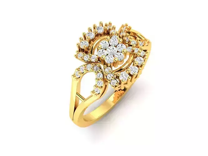 Gold Petal Ring With Diamonds 3