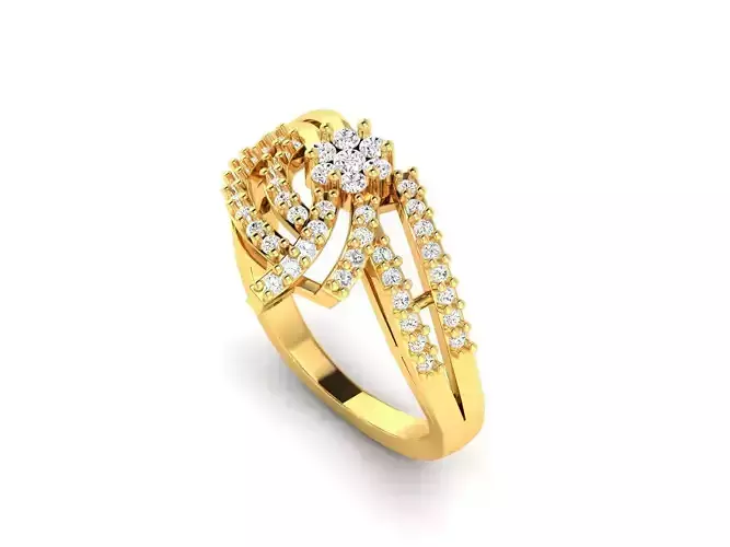 Leaf Shaped Gold Ring With Diamonds 17