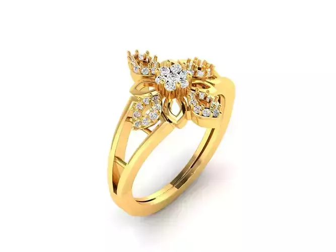 Flower Shaped Gold Ring With Diamonds 86