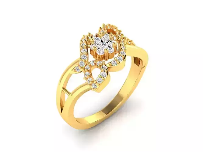 Floral Design Gold Ring With Diamonds 54