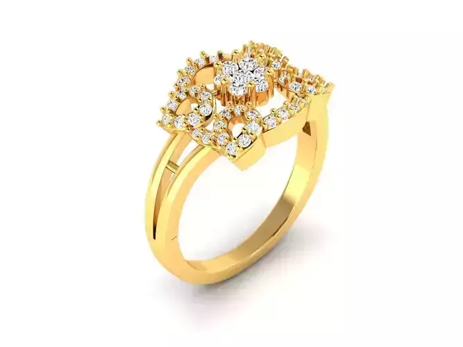 Flower Shaped Gold Ring With Diamonds 88